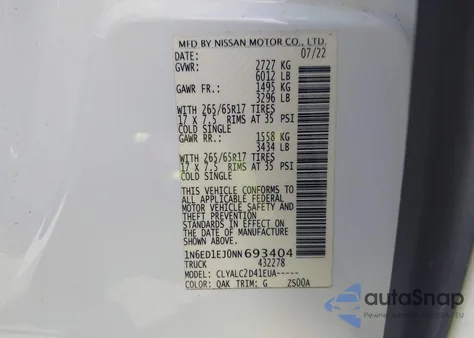 2022 Nissan Frontier Sv 4X2 from USA, damaged, VIN 1N6ED1EJ0NN693404